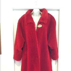 Vintage London Fog Ruby Red Faux Fur Coat